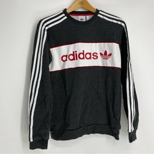 Adidas Originals Mens Sweatshirt Grey & White Size Small Big sprint Cotton Shirt